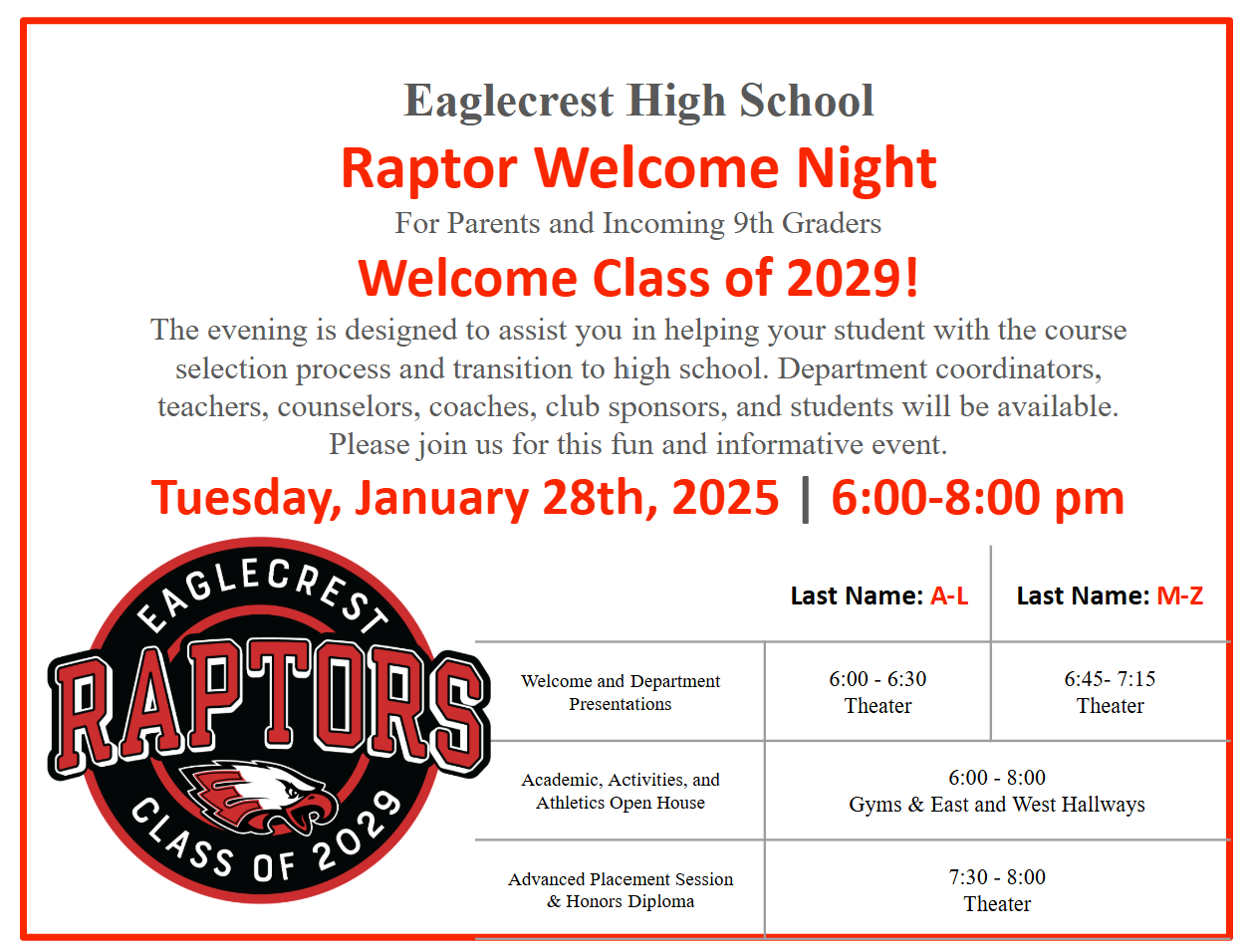 image of the evening schedule